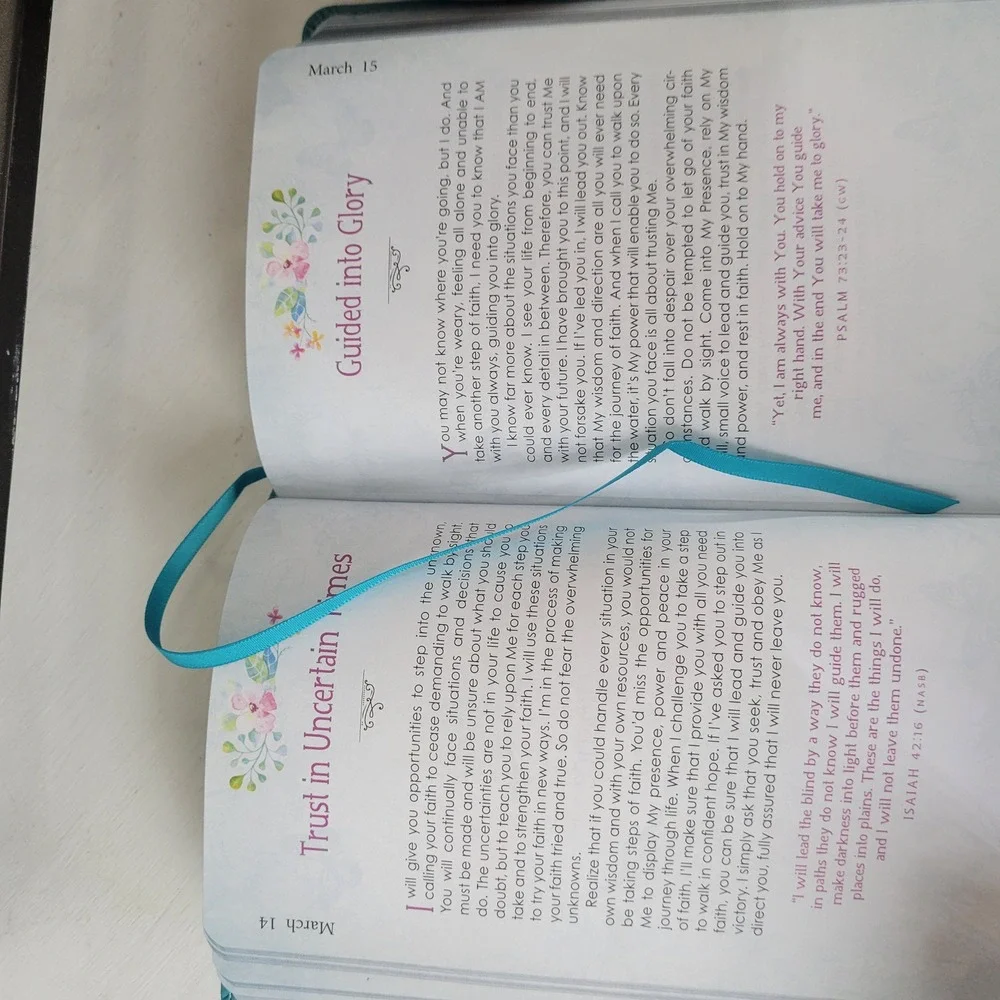 Cherie Hill He Whispers Your Name 365 Devotion Teal Faux Leather Devotional Book